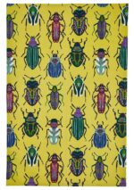 beetles tea towel with yellow background and beetles in rows