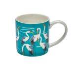 cranes mug showing birds against turquoise background