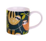 HANGING AROUND MUG WITH SLOTHS IN WARM COLOURS AGAINST NAVY BACKGROUND