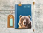 small notebook with a bear on the front, plus a pencil and eraser