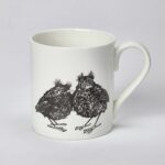 baby robins mug with chicks drawn in black against white background