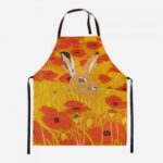 poppy hare apron with brown hare's face in wheat with poppies