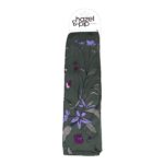 dark green scarf with purple and mauve flowers and leaves