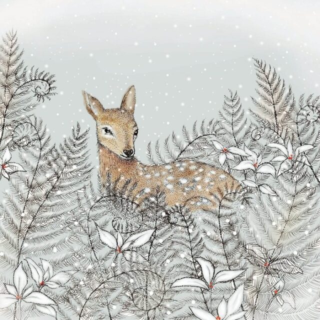 doe greetings card by fay's studio showing deer in ferns against pale background