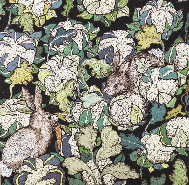 Rabbits and Cauliflowers Print by Fay's Studio