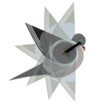 wood pigeon wall clock with grey black and white wings forming the face