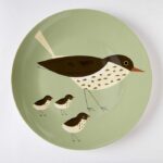 olive green thrush platter plate with brown and cream thrush