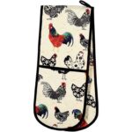 Rooster double oven glove with black trim