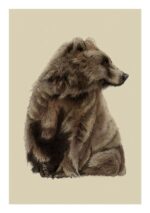 Brown bear painting with bear facing left against a beige background