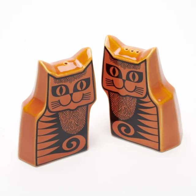 Hornsea Cat Cruet Set in orange - two orange cat salt and pepper shakers with black markings