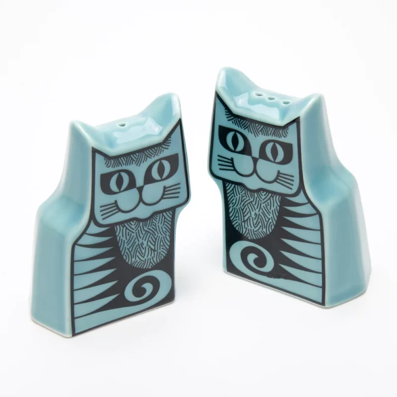 Hornsea Cat Cruet Set in Teal by Magpie - two teal coloured cat salt and pepper shakers