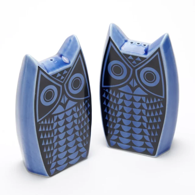 Hornsea Owl Cruet Set in Blue - two blue owl salt and pepper shakers