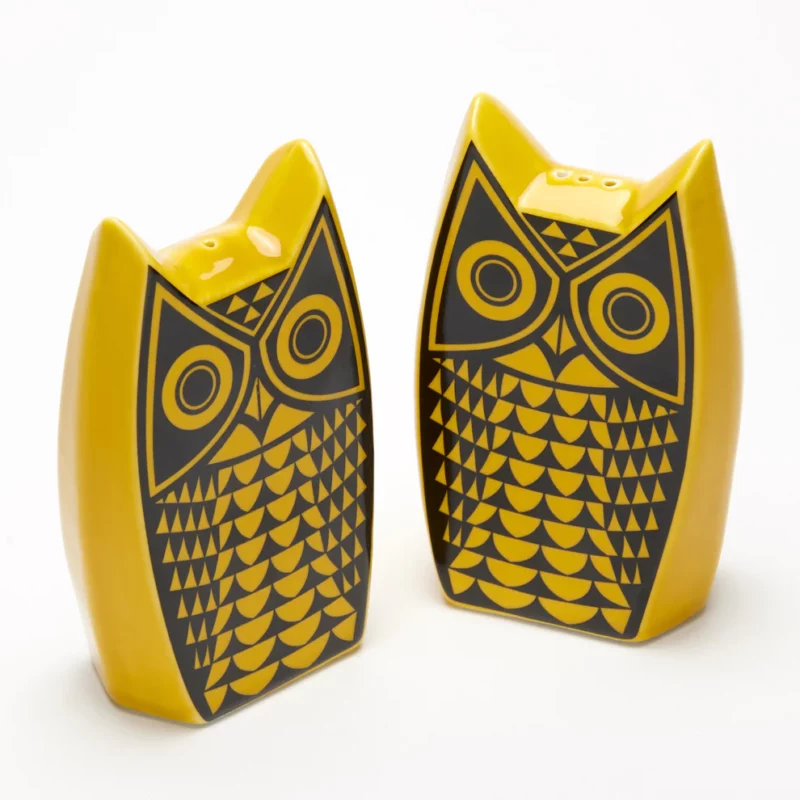 Hornsea Owl Cruet Set in Yellow - two owl salt and pepper shakers in yellow ceramic