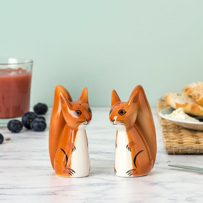 Red squirrel salt and pepper shakers by Hannah Turner