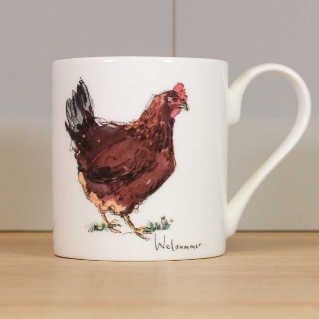 white mug with brown chicken welsummer mug by madeleine floyd