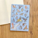 Blue book with pictures of birds on British Birds Notebook