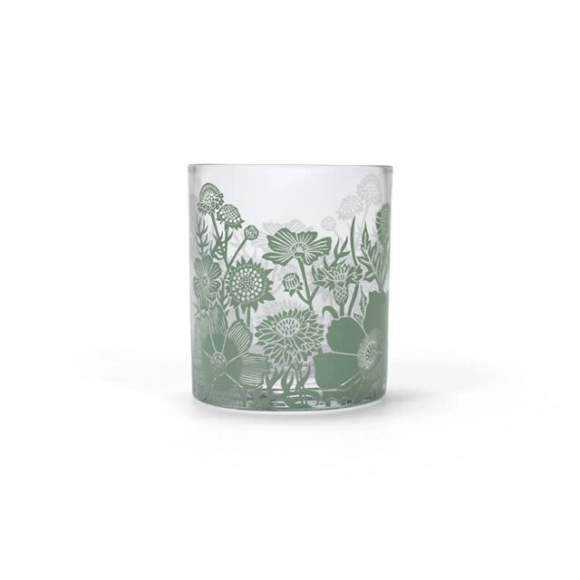glass tumbler woodland green shows a water glass with green decoration of flowers