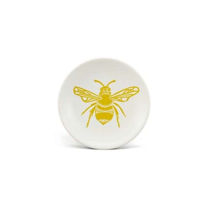 Kate Heiss bee trinket dish 700 bee trinket dish by kate heiss shows a white ceramic dish with yellow bee design