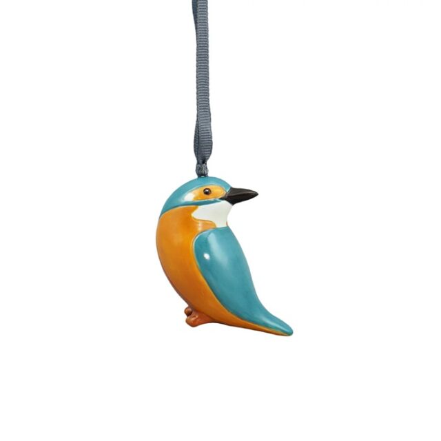 RSPB hanging kingfisher decoration shows a small decorative bird on a ribbon