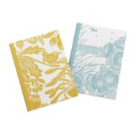 two a6 notebooks by kate heiss shows two small notebooks side by side one illustrated in yellow and one in blue