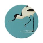 Shows a round blue coaster with an illustration of an avocet, part of the RSPB Ceramic Water Birds Coasters set