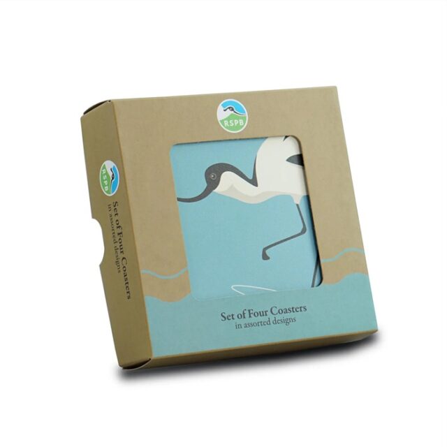 RSPB Ceramic Water Birds Coasters shows the brown box with the avocet coaster visible through the top of the box