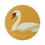 Shows a round orange coaster with an illustration of a swan, part of the RSPB Ceramic Water Birds Coasters set