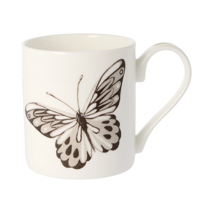 Brown Butterfly Mug by Holly Lasseter image shows a sepia brown illustration of a butterfly on a white mug