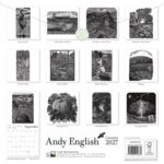 Image shows 12 black and white wood engravings each being a page of the Andy English Calendar 2027