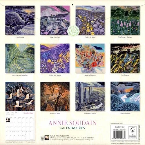 Annie Soudain Calendar 2027 shows the back of the calendar with twelve small images for each month