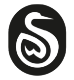 Sue Welfare logo features a stylised white swan in the shape of an S on a black background